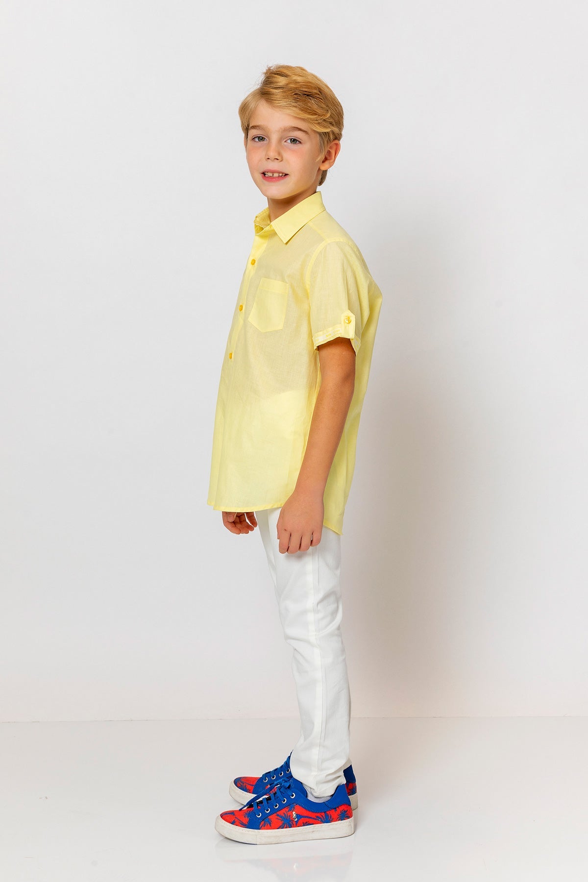 Boys yellow button down 2024 shirt