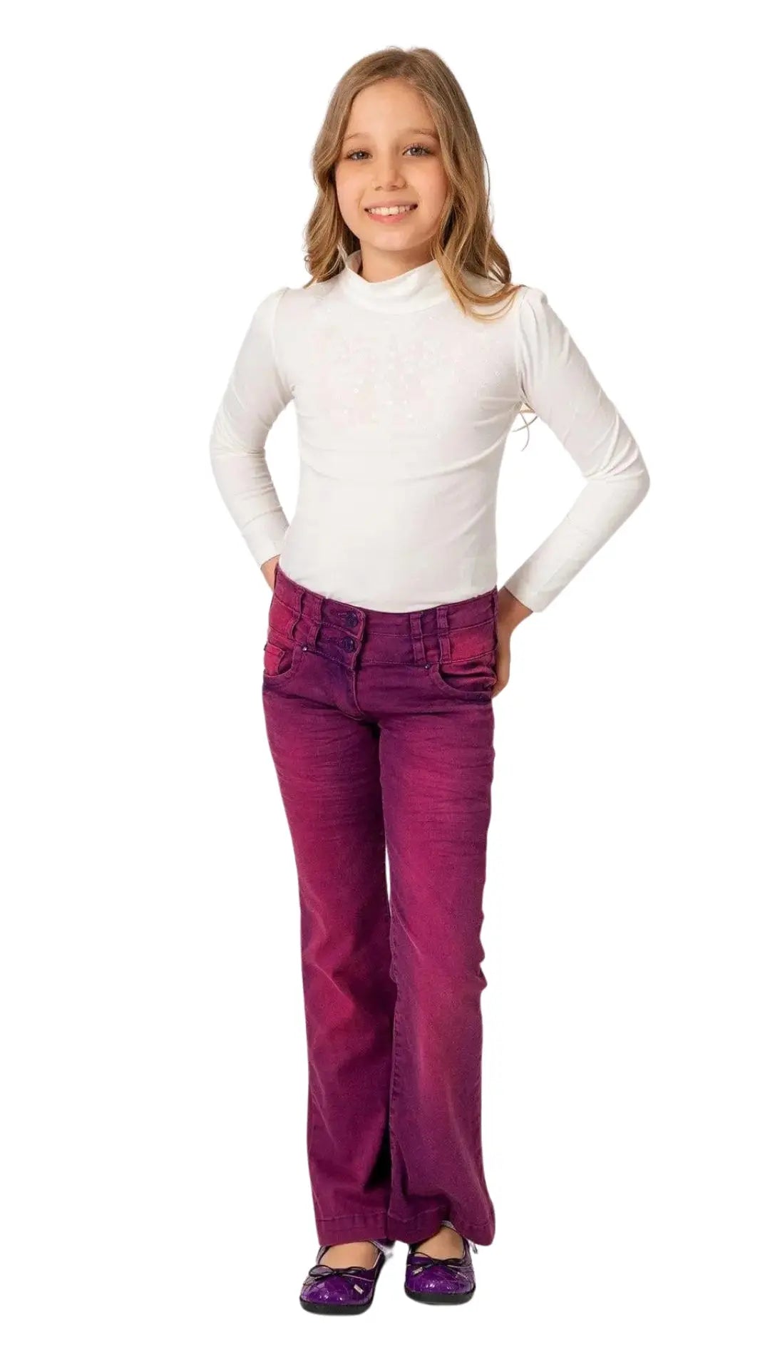InCity Girls Tween 7-14 Years Green Purple Mid-Rise Regular Fit Cotton