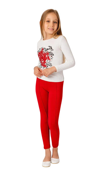 EMC Younger Girls Ivory Top & Red Leggings Set