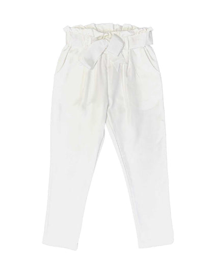 InCity Girls Tween 7-14 Years White Ribbon Belt Elastic Waist Straight Leg Comfy Fashion Dress Pants InCity Boys Girls